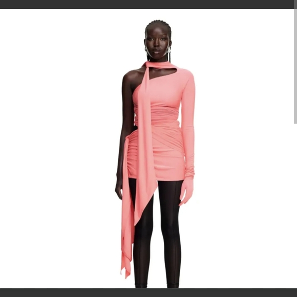 NWT Mugler x HM pink one-shoulder mini dress, sz small Limited Edition H&M - Picture 2 of 7